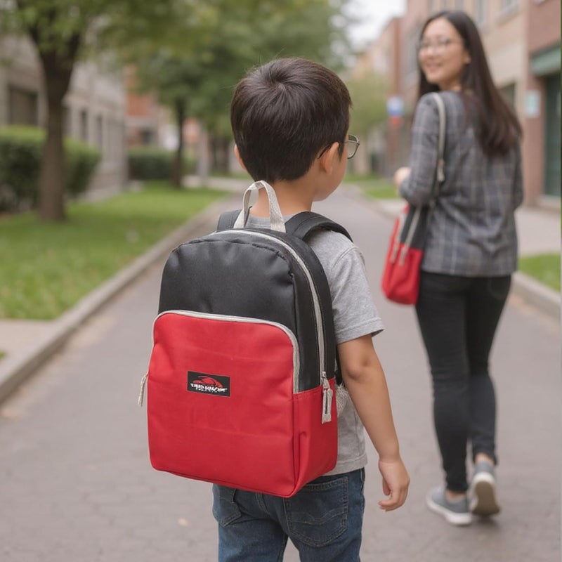 Trailmaker Color Block Backpacks for School Boys and Girls, 15 Inch Two Tone Colorful Small Travel Backpack for Kids (Red) - Image 5